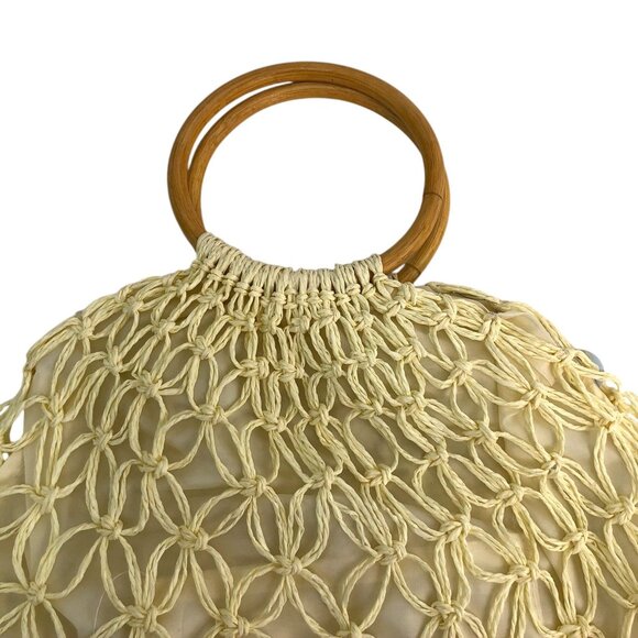 Vintage Style GaBaangs Handbag Beige Woven Macramé Sequin Details Bamboo Handles - Picture 5 of 8
